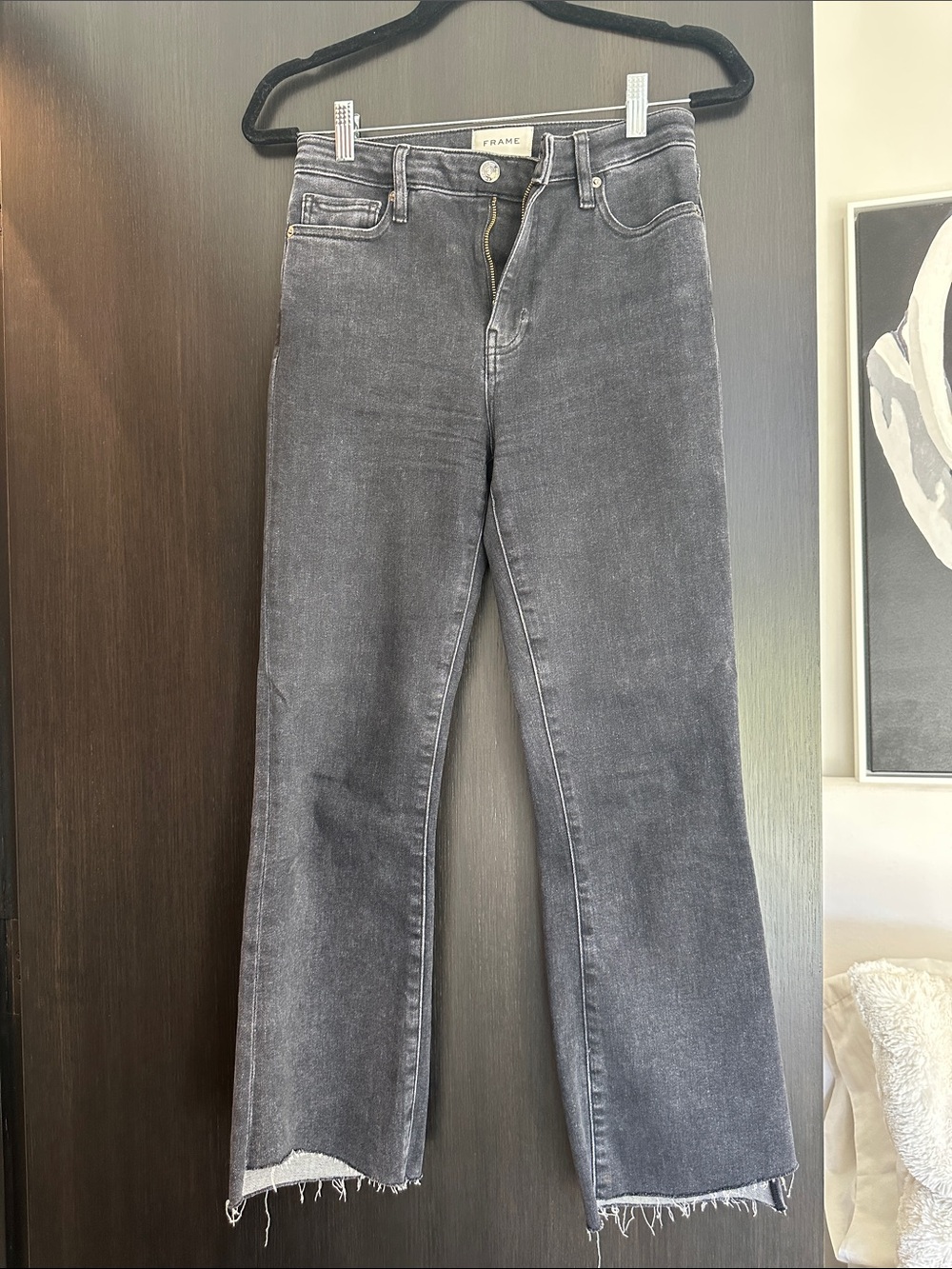 Frame Le Crop Mini Boot Denim Jeans, Black, Size 26